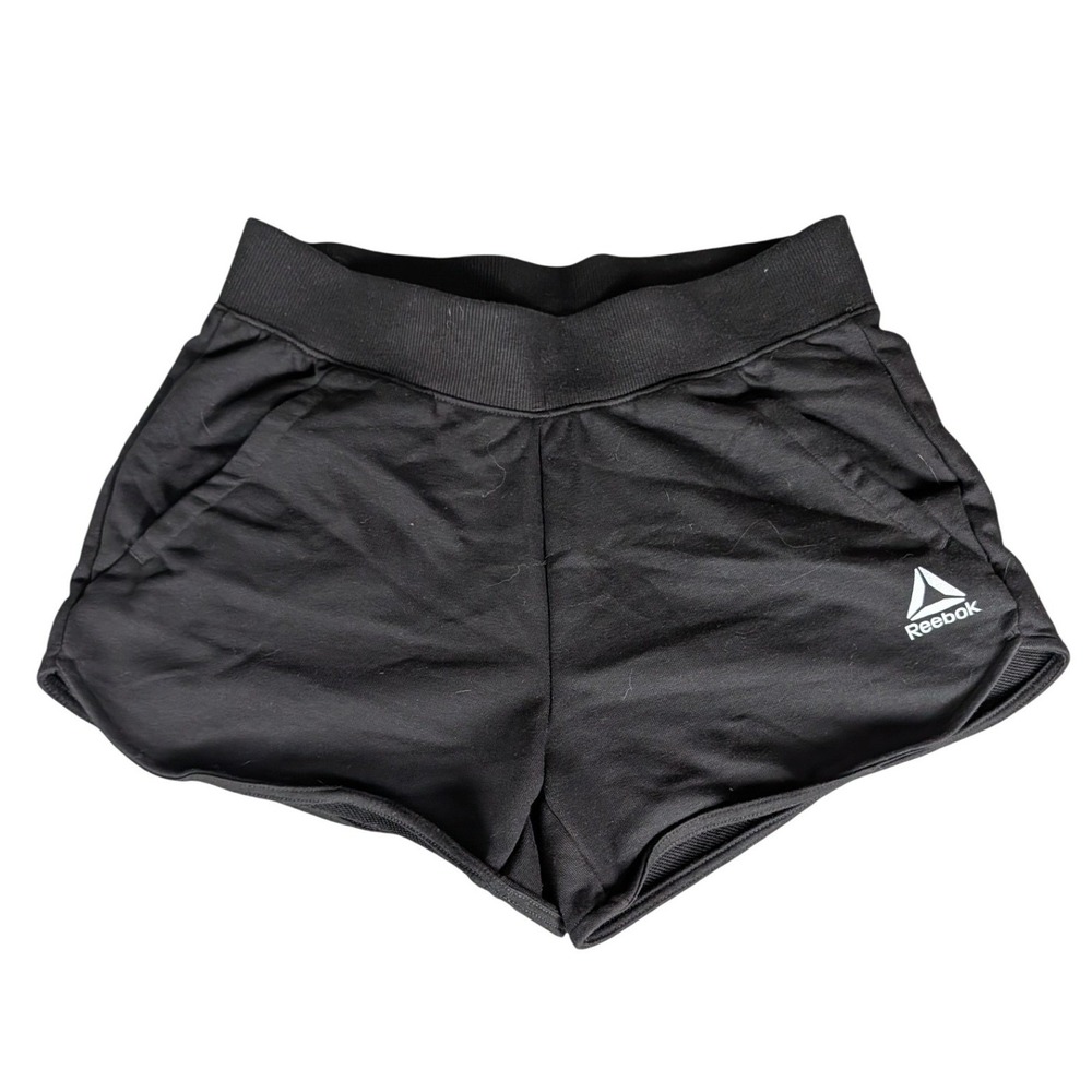 Reebok Womens Black Athletic Gym Training Shorts Ribbed Waistband S CH P - Picture 2 of 8